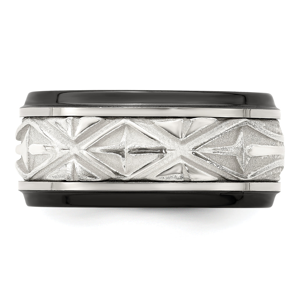 Sterling Silver Inlay Wedding Band in Black Titanium, 11mm