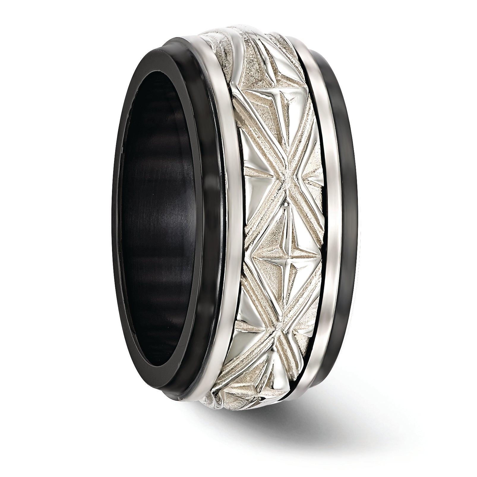Edward Mirell Black Titanium and Sterling Silver Polished Fancy Wedding Band