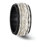Sterling Silver Inlay Wedding Band in Black Titanium, 11mm