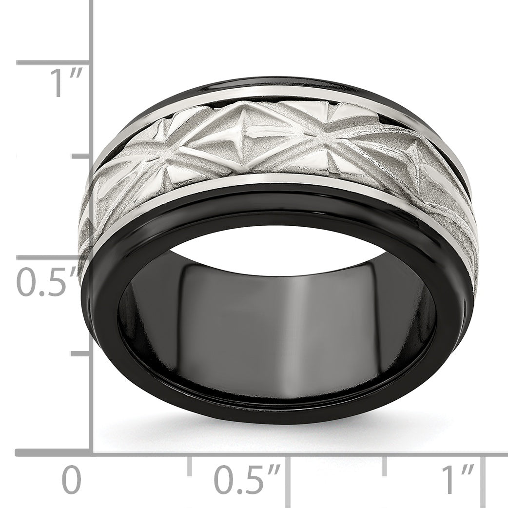 Edward Mirell Black Ti & Sterling Silver Inlay Polished Fancy Design Ring