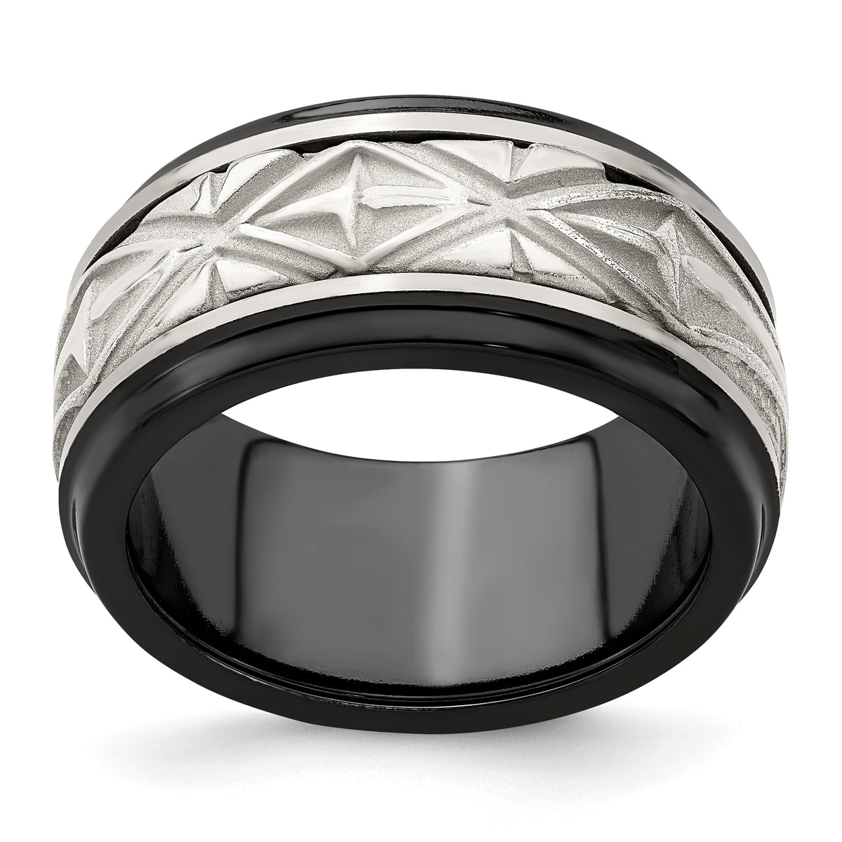 Edward Mirell Black Ti & Sterling Silver Inlay Polished Fancy Design Ring