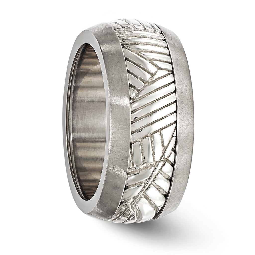 Leaf Inlay Wedding Band in Titanium & Sterling Silver, 11mm