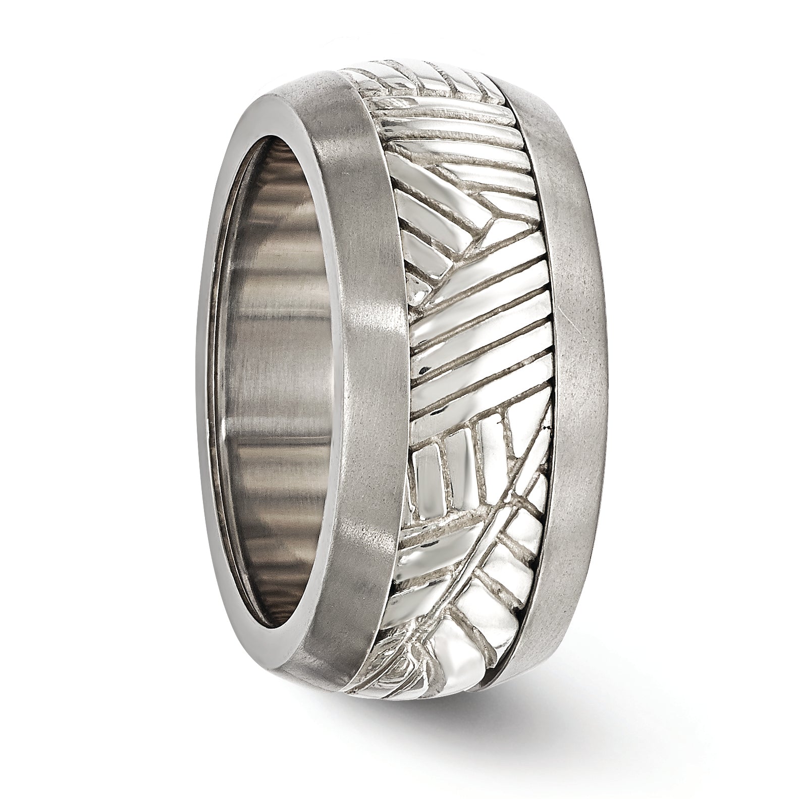 Leaf Inlay Wedding Band in Titanium & Sterling Silver, 11mm