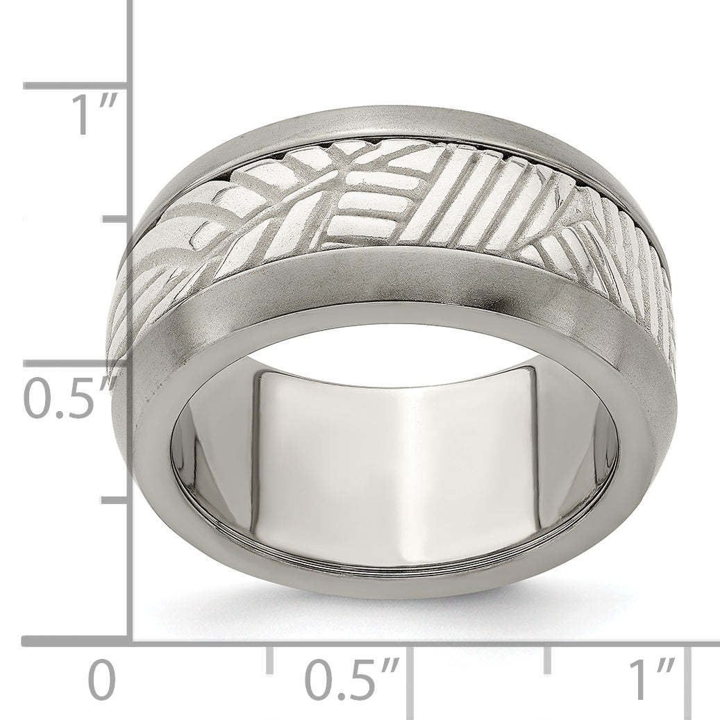 Leaf Inlay Wedding Band in Titanium & Sterling Silver, 11mm
