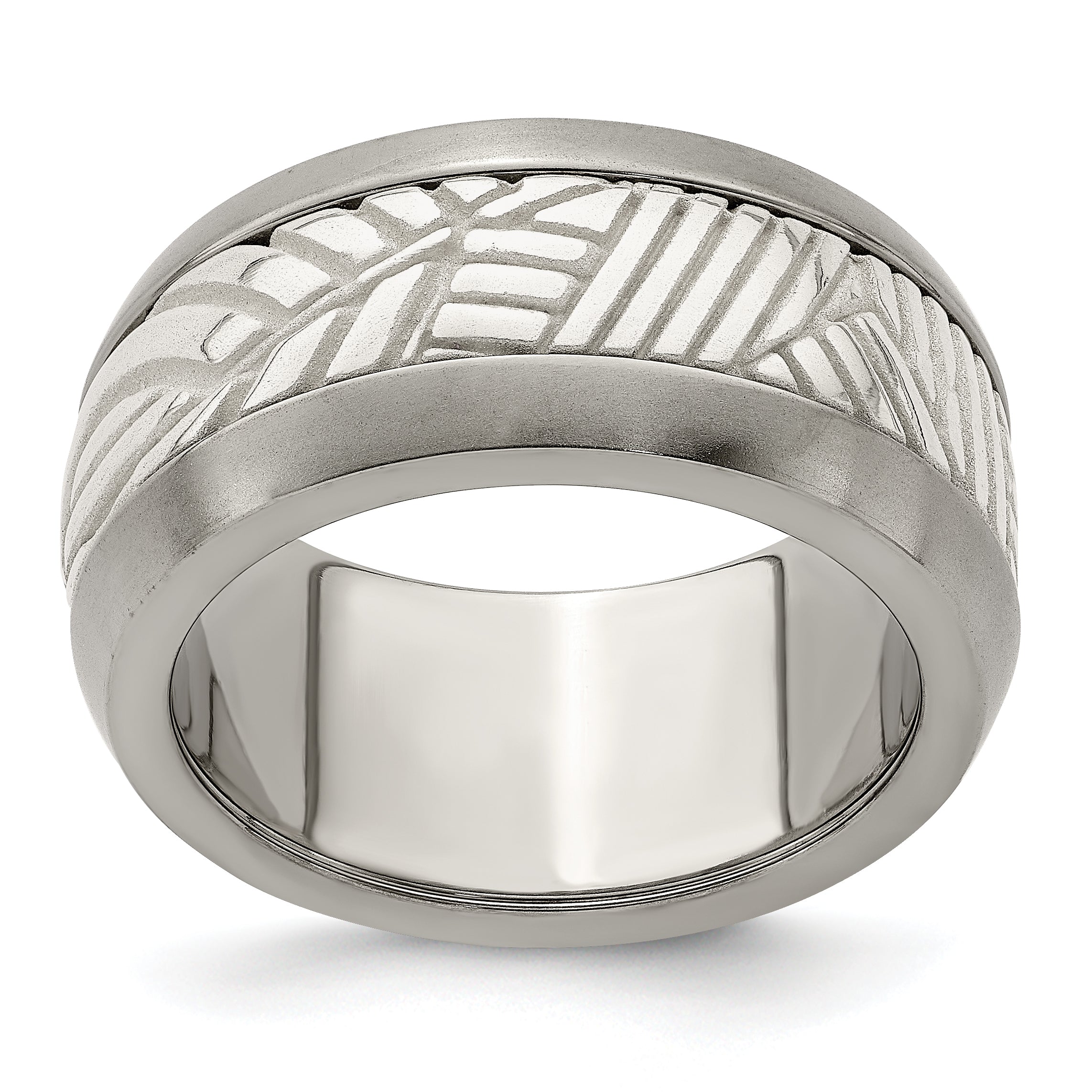 Edward Mirell Titanium & Sterling Silver Inlay Polished Leaf Ring Main image