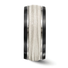 Titanium Sterling Silver Wave Wedding Band with Polished Laser Design