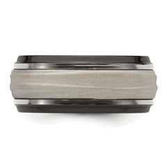 Titanium Sterling Silver Wave Wedding Band with Polished Laser Design