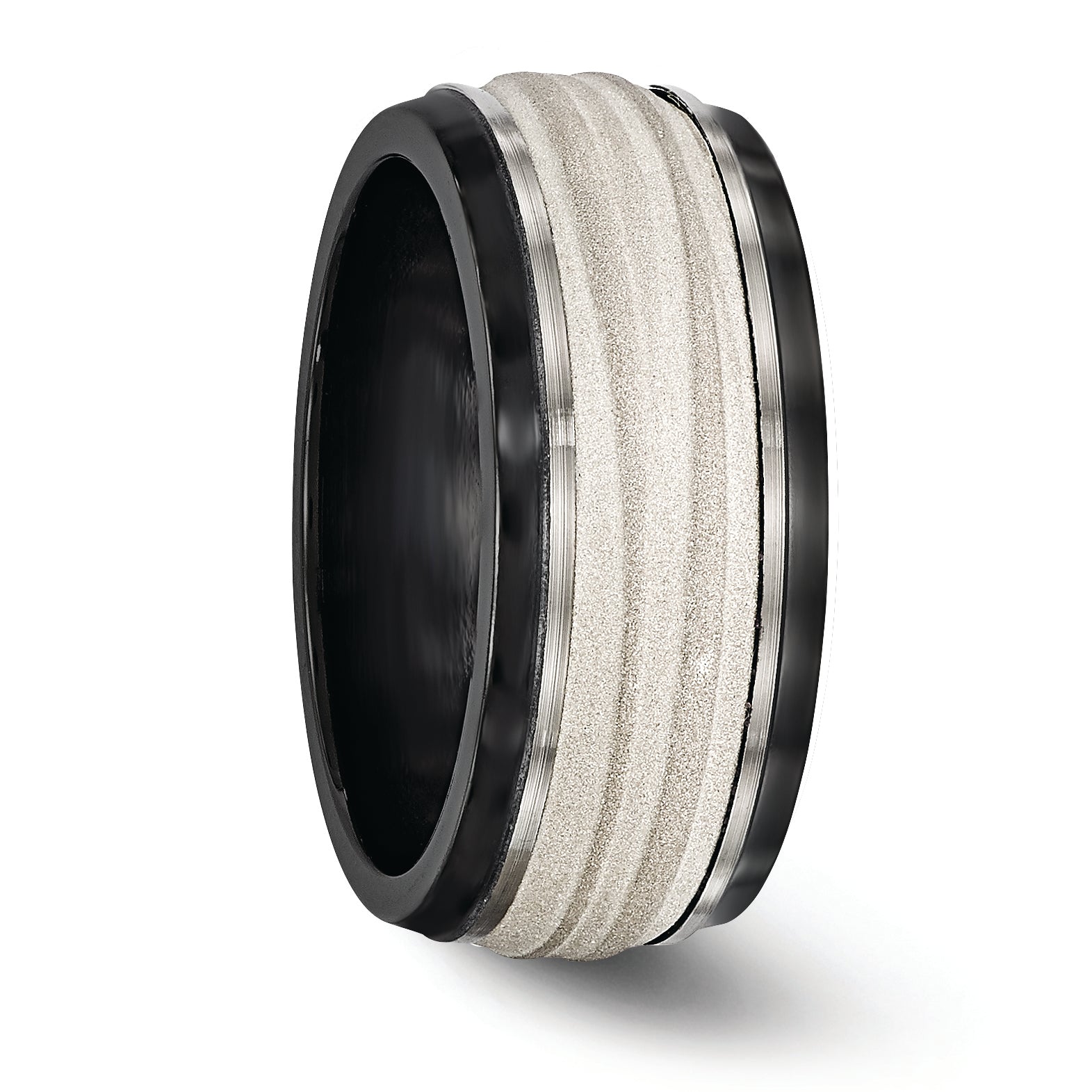 Titanium Sterling Silver Wave Wedding Band with Polished Laser Design