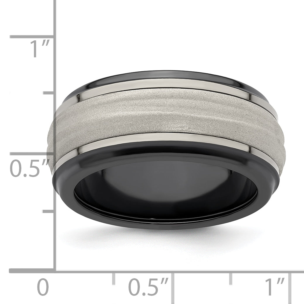 Titanium Sterling Silver Wave Wedding Band with Polished Laser Design