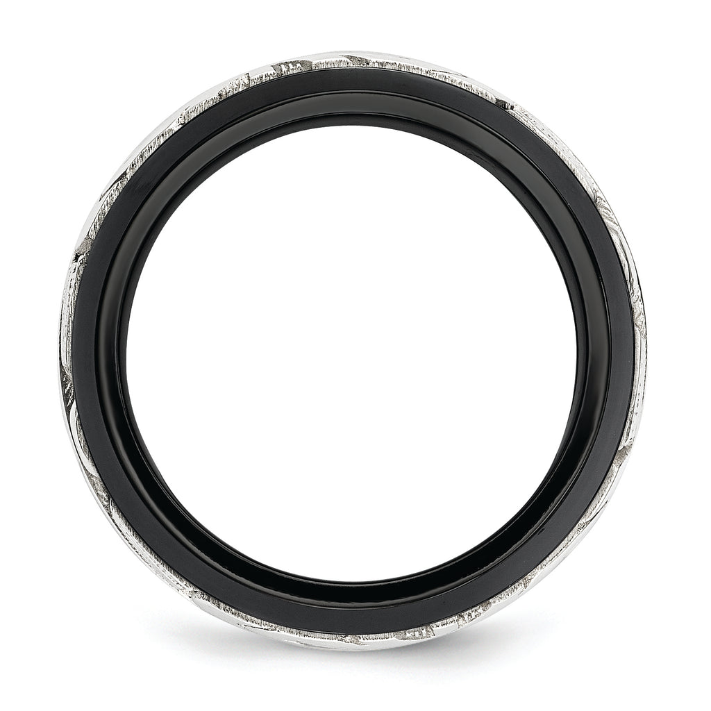 Scroll Inlay Wedding Band in Black Titanium & Sterling Silver, 10mm