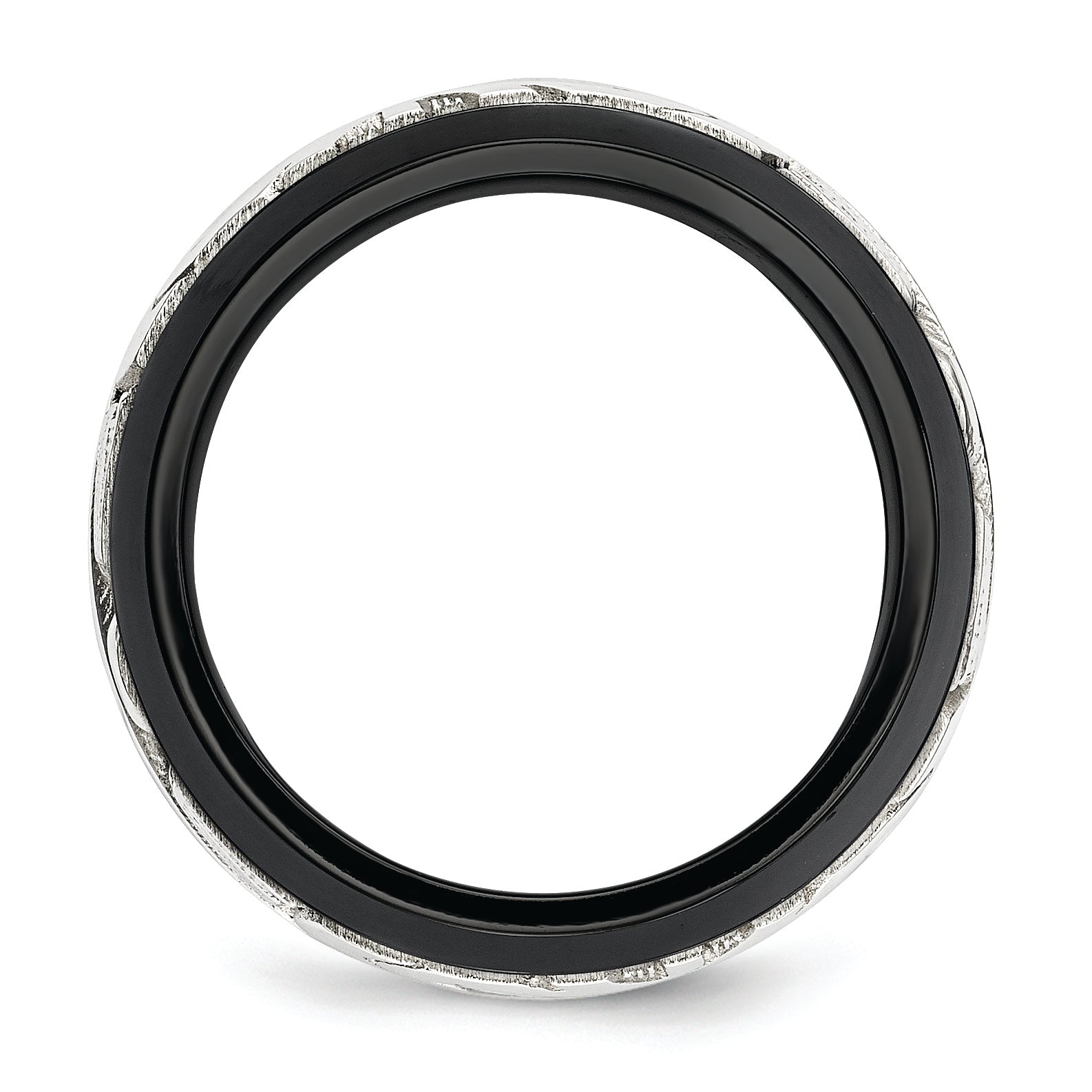 Scroll Inlay Wedding Band in Black Titanium & Sterling Silver, 10mm