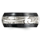 Scroll Inlay Wedding Band in Black Titanium & Sterling Silver, 10mm