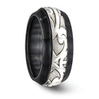 Scroll Inlay Wedding Band in Black Titanium & Sterling Silver, 10mm