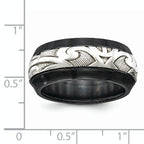 Scroll Inlay Wedding Band in Black Titanium & Sterling Silver, 10mm