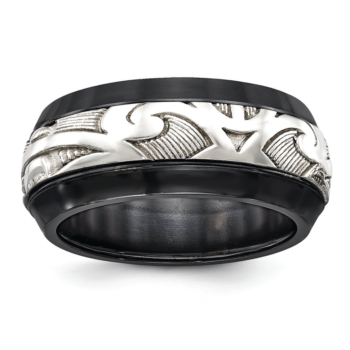Edward Mirell Black Ti & Sterling Silver Inlay Polished Scroll Ring Main image