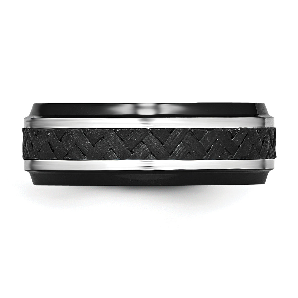 Edward Mirell Polished Titanium Men's Ring with Black Carbon Fiber