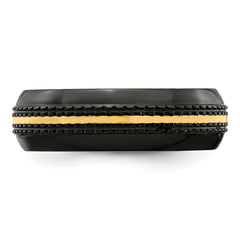 Edward Mirell Black Ti with 14K Gold Stripe Patterned 7mm Band - 7