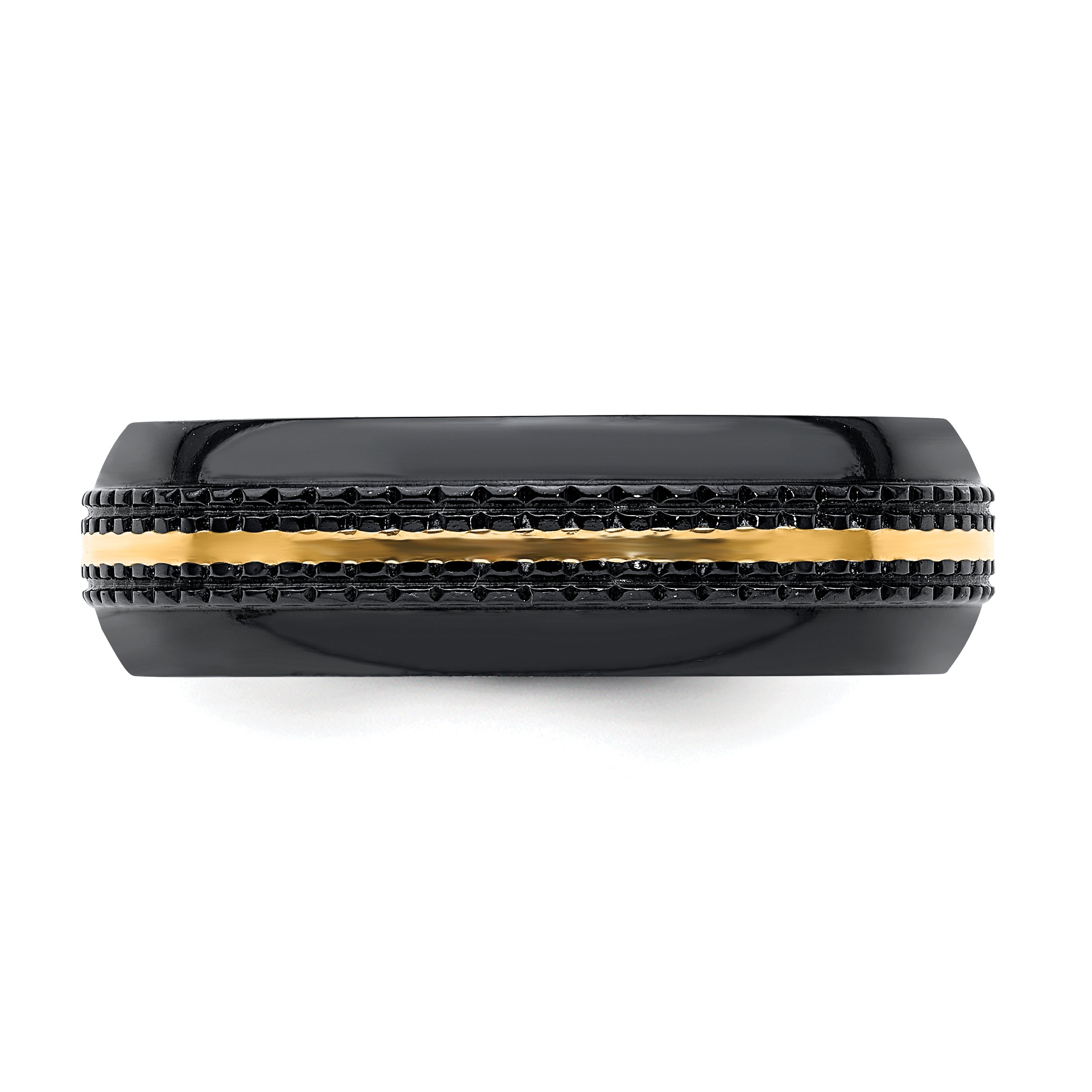 Edward Mirell Black Ti with 14K Gold Stripe Patterned 7mm Band - 7