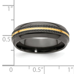 Edward Mirell Black Ti with 14K Gold Stripe Patterned 7mm Band - 7
