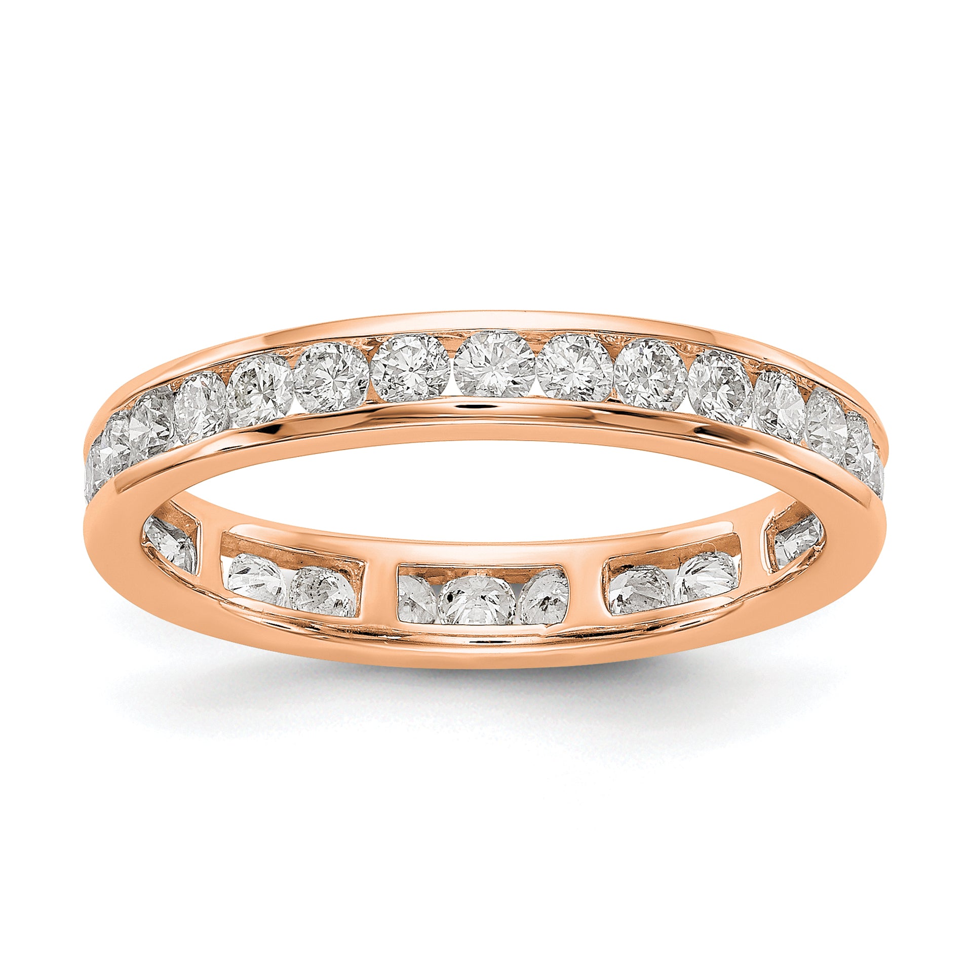 14K Rose Gold Lab Grown Diamond Polished 1ct Channel Set Eternity Band