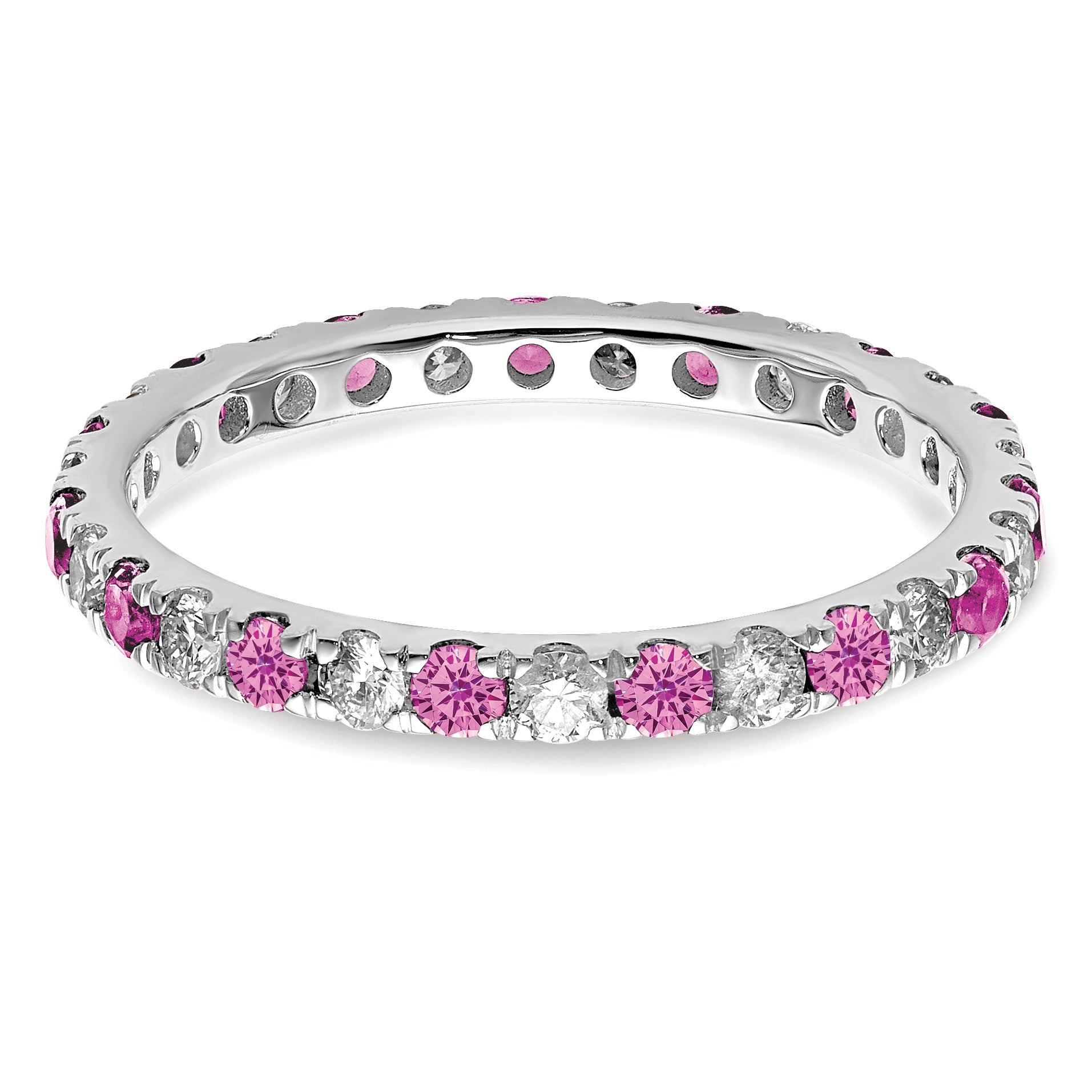 14K White Gold Lab Grown Dia VS/SI GH & Cr Pink Sapp Eternity Ban - 4