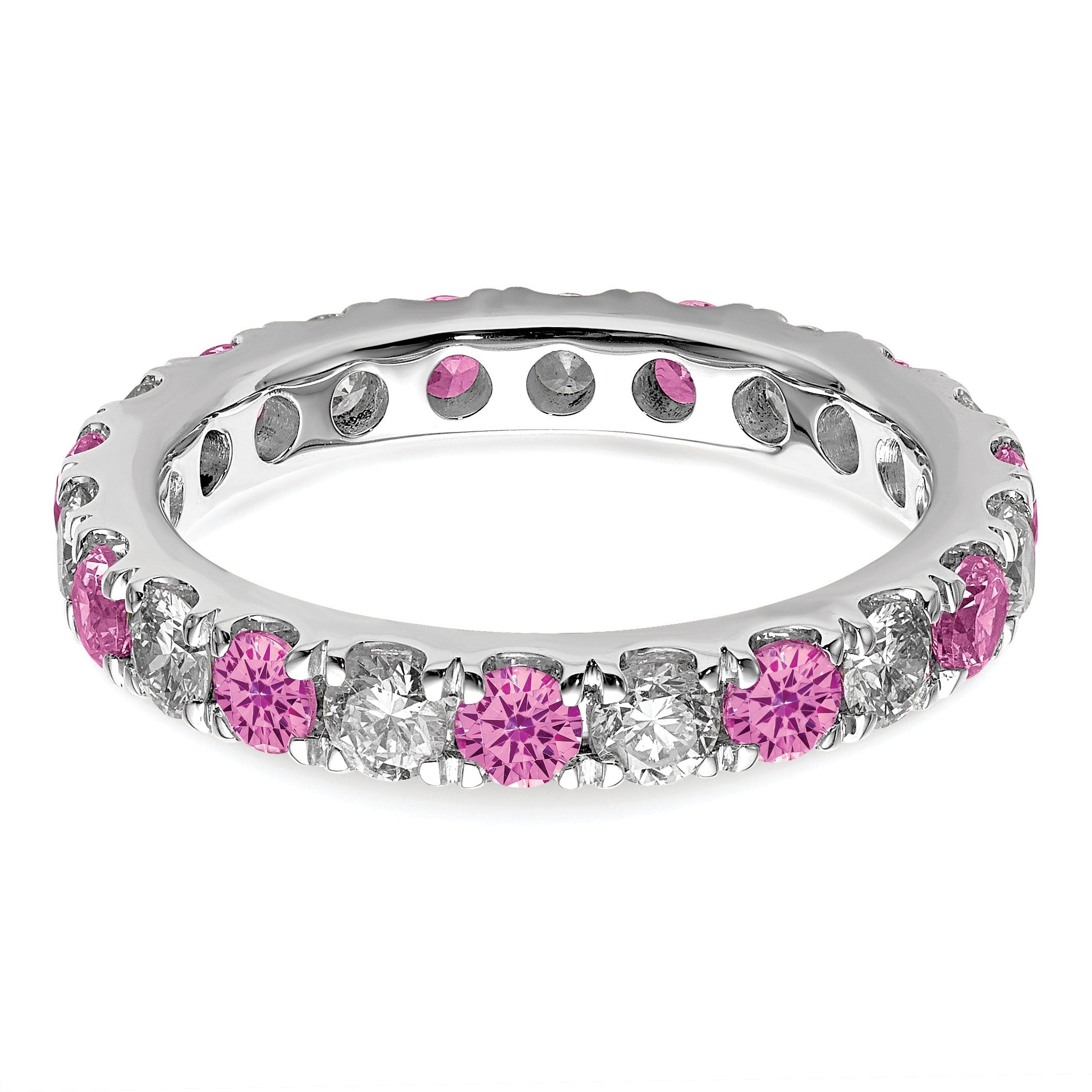 14K White Gold Lab Grown Dia VS/SI GH & Cr Pink Sapp Eternity Ban - 4