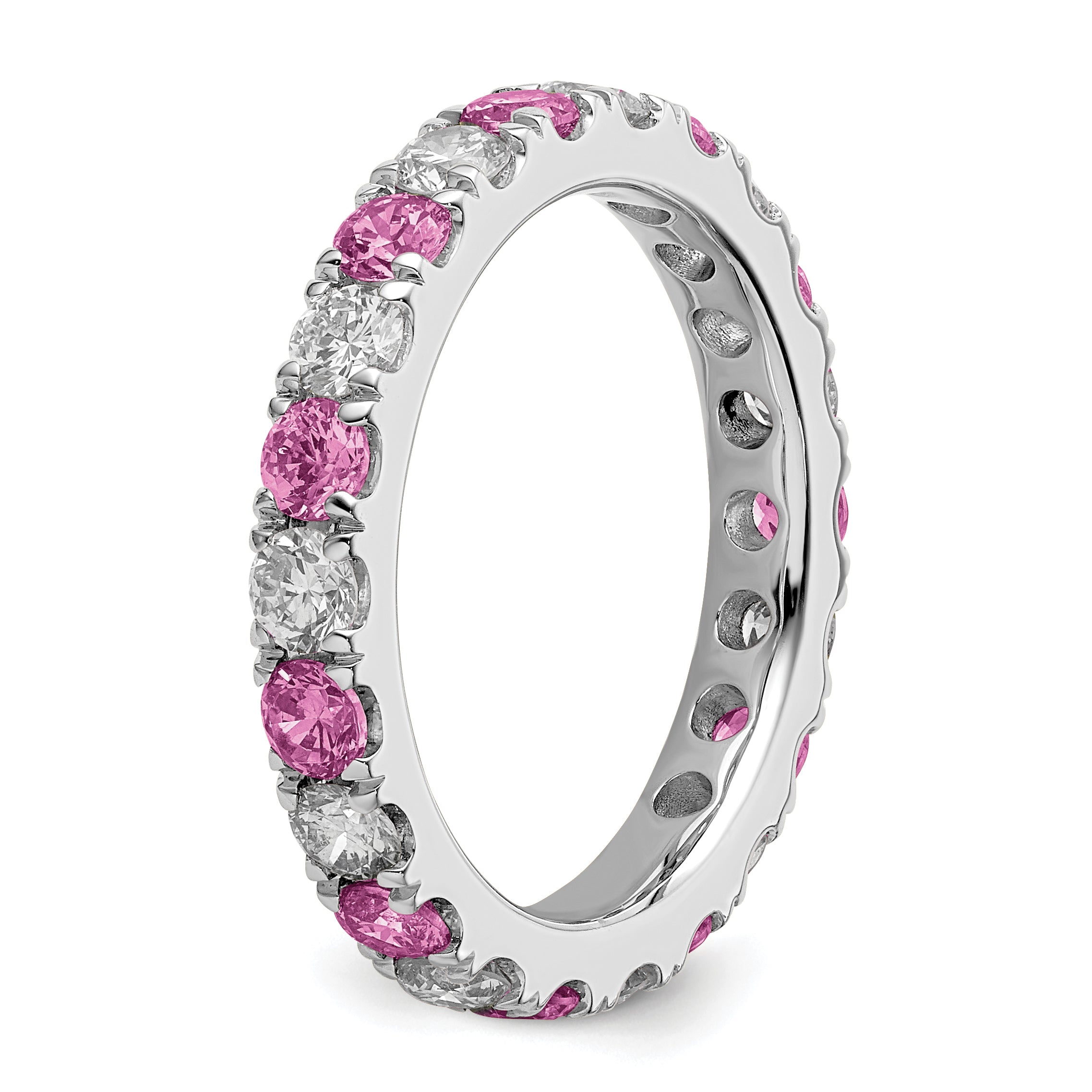 14K White Gold Lab Grown Dia VS/SI GH & Cr Pink Sapp Eternity Ban - 4