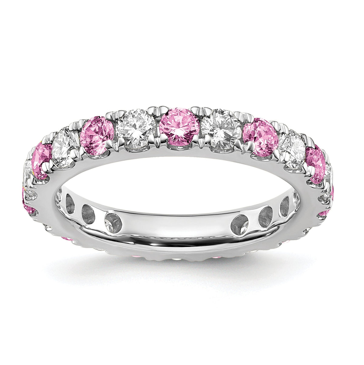 Lab-Grown Diamond & Lab-Created Pink Sapphire Eternity Band in 14K White Gold, 3.25mm, Size 4–9 - Sophia Jewelers Main image