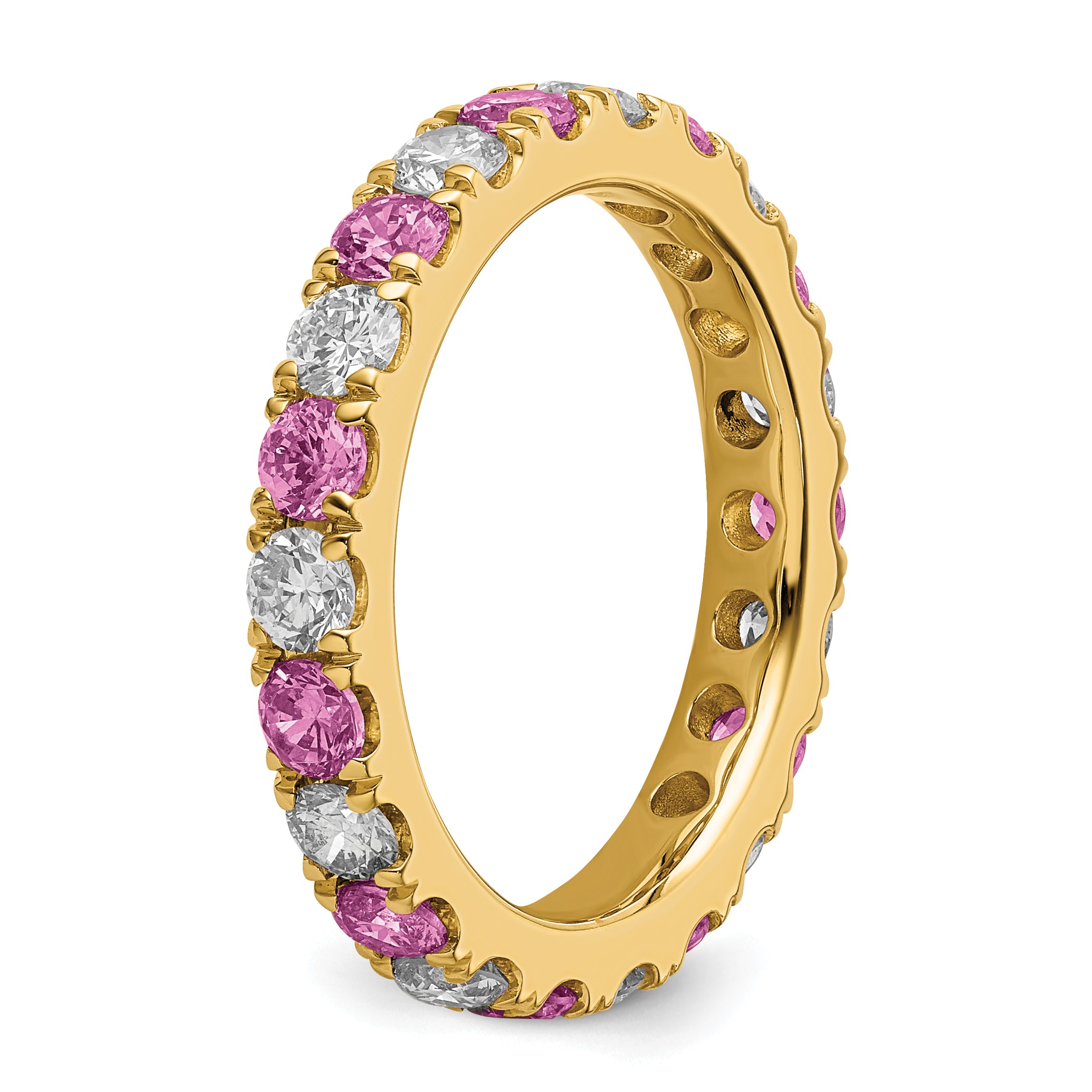 14K Lab Grown Diamond VS/SI GH & Cr Pink Sapp Eternity Band - 4