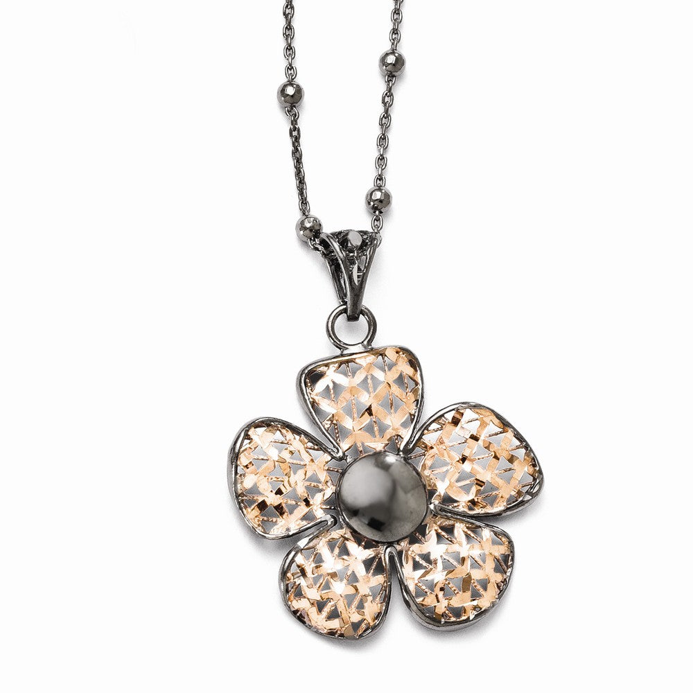Leslie's Sterling Silver Ruthenium and Rose-tone 18k Flash Necklace Main image