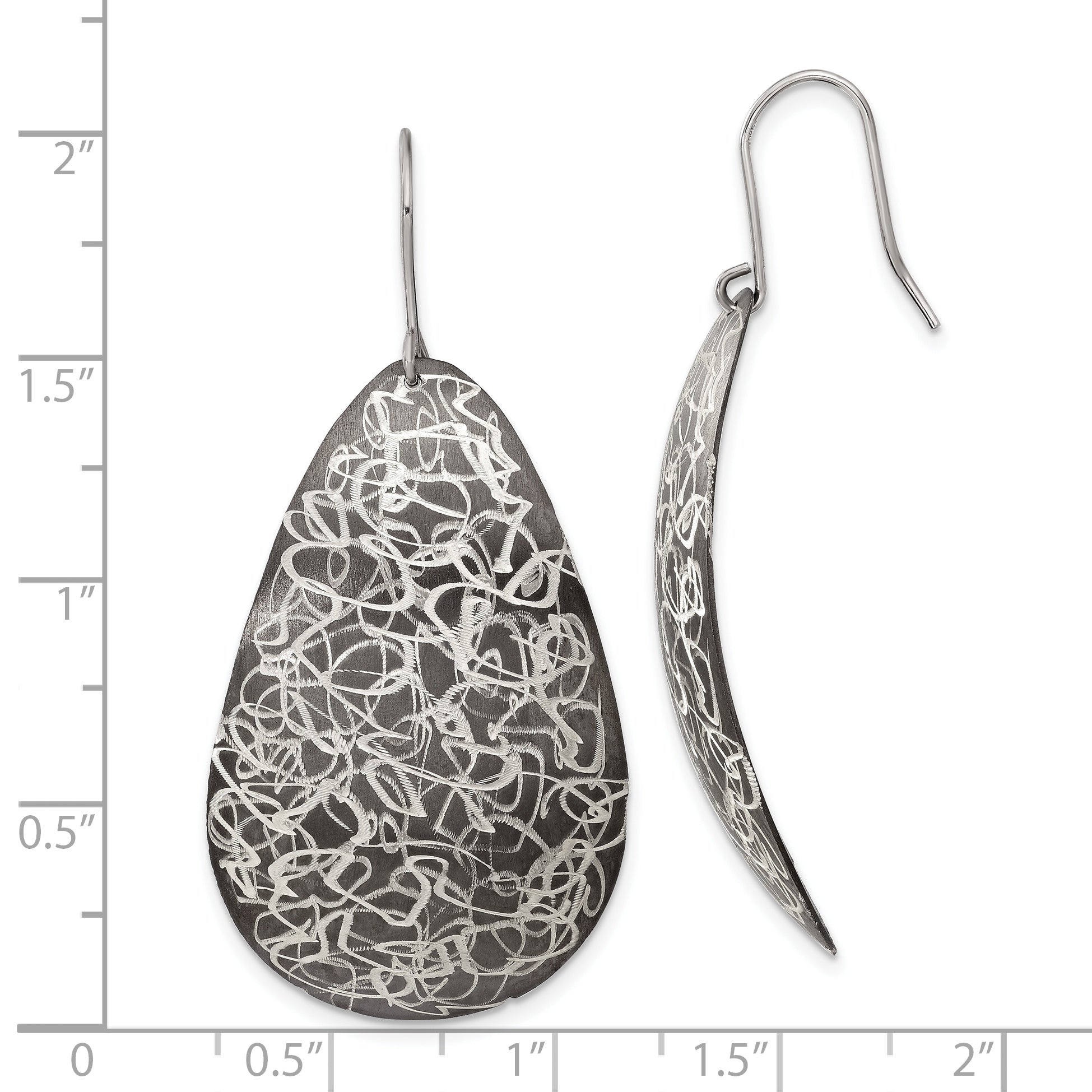 Sterling Silver Ruthenium Plated Shepherd Hook Earrings with Brushed Textured Finish