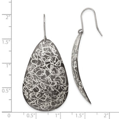Sterling Silver Ruthenium Plated Shepherd Hook Earrings with Brushed Textured Finish