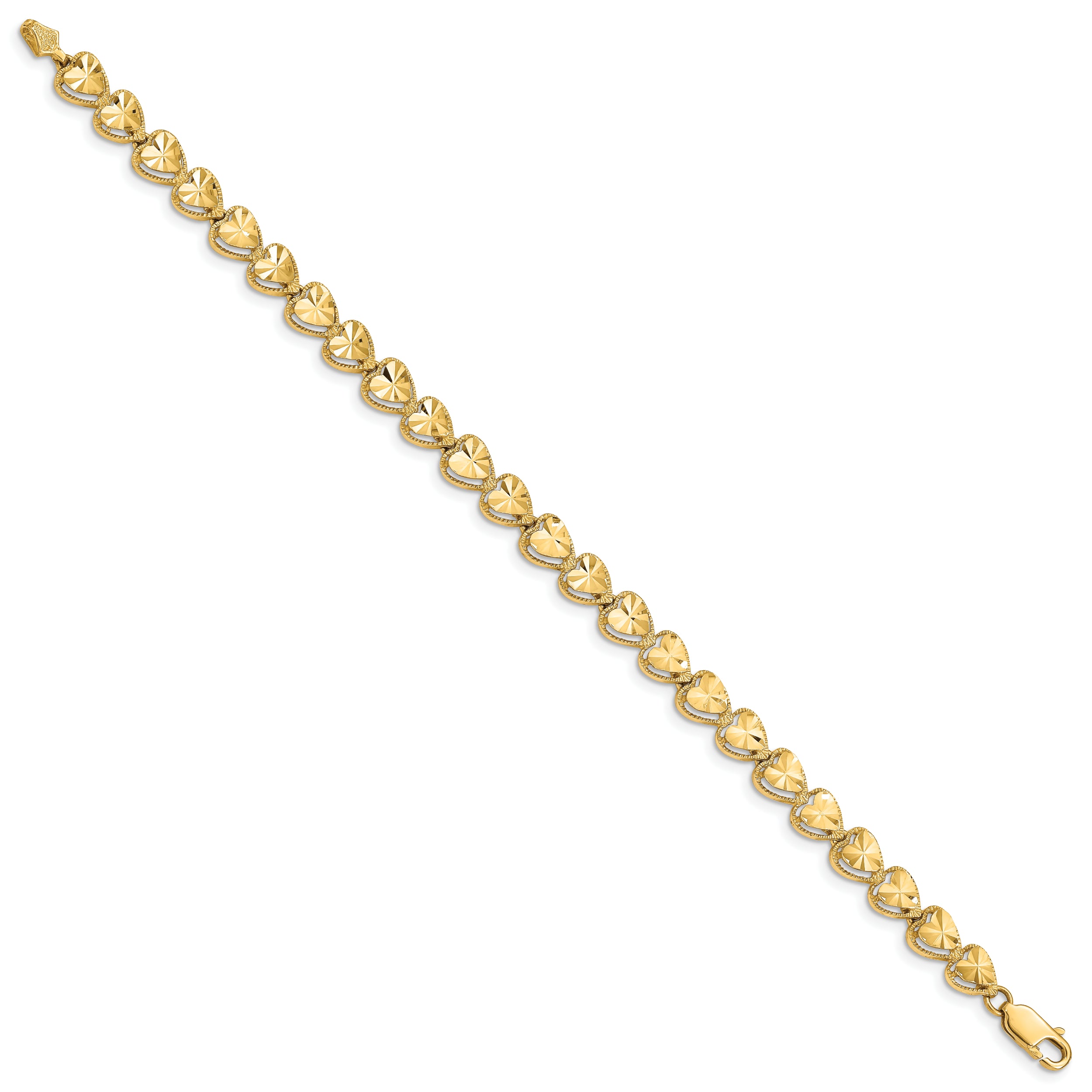 14K Diamond Cut Heart Bracelet - 7