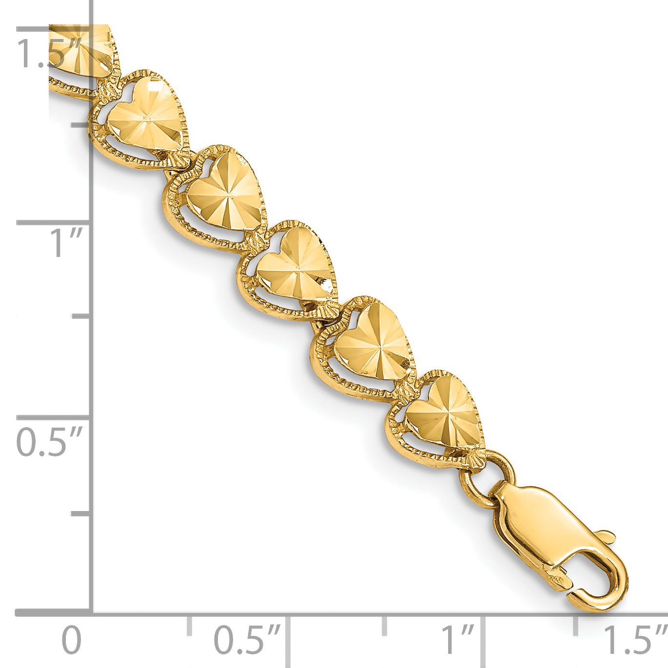 14K Diamond Cut Heart Bracelet - 7