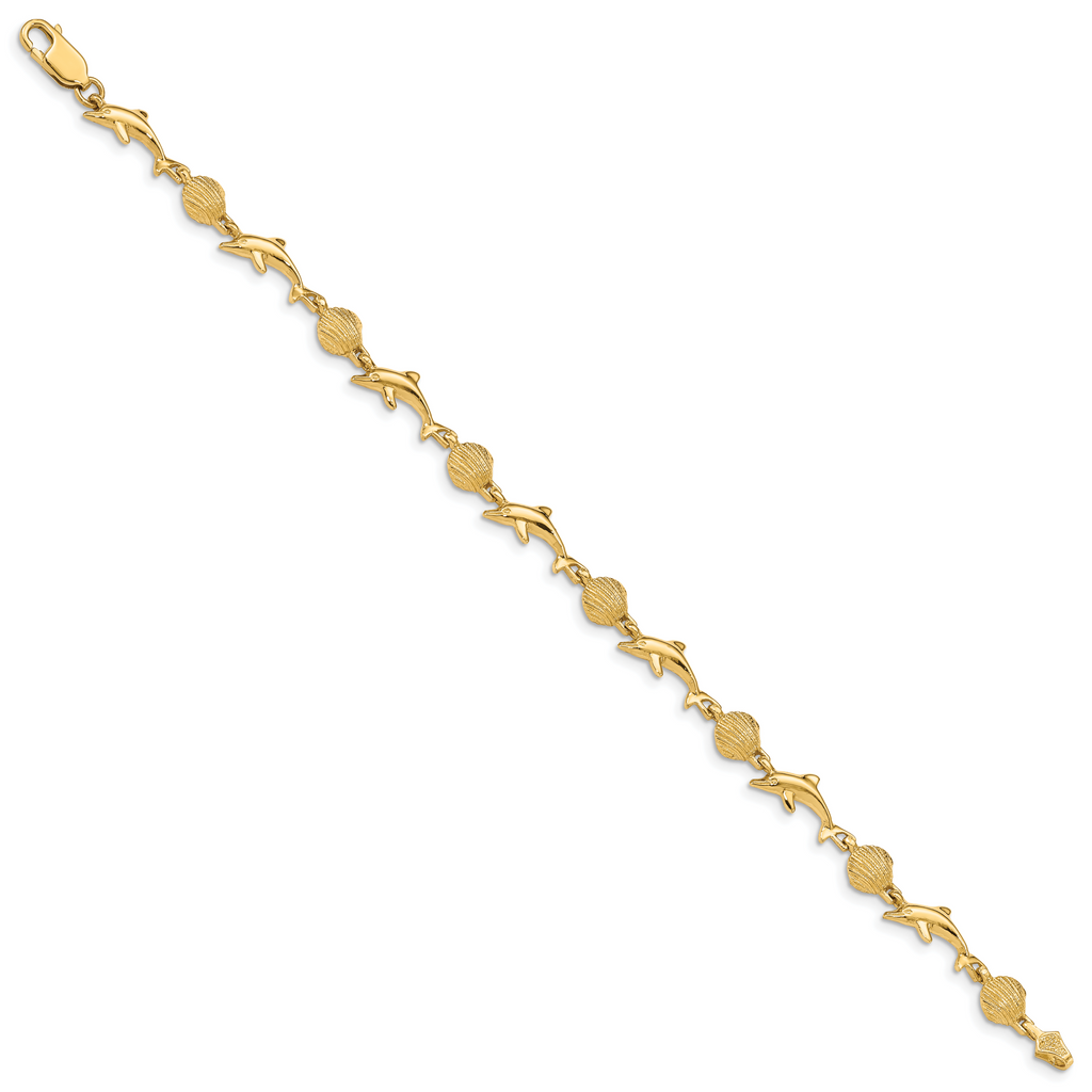 14K Dolphin and Shell Bracelet