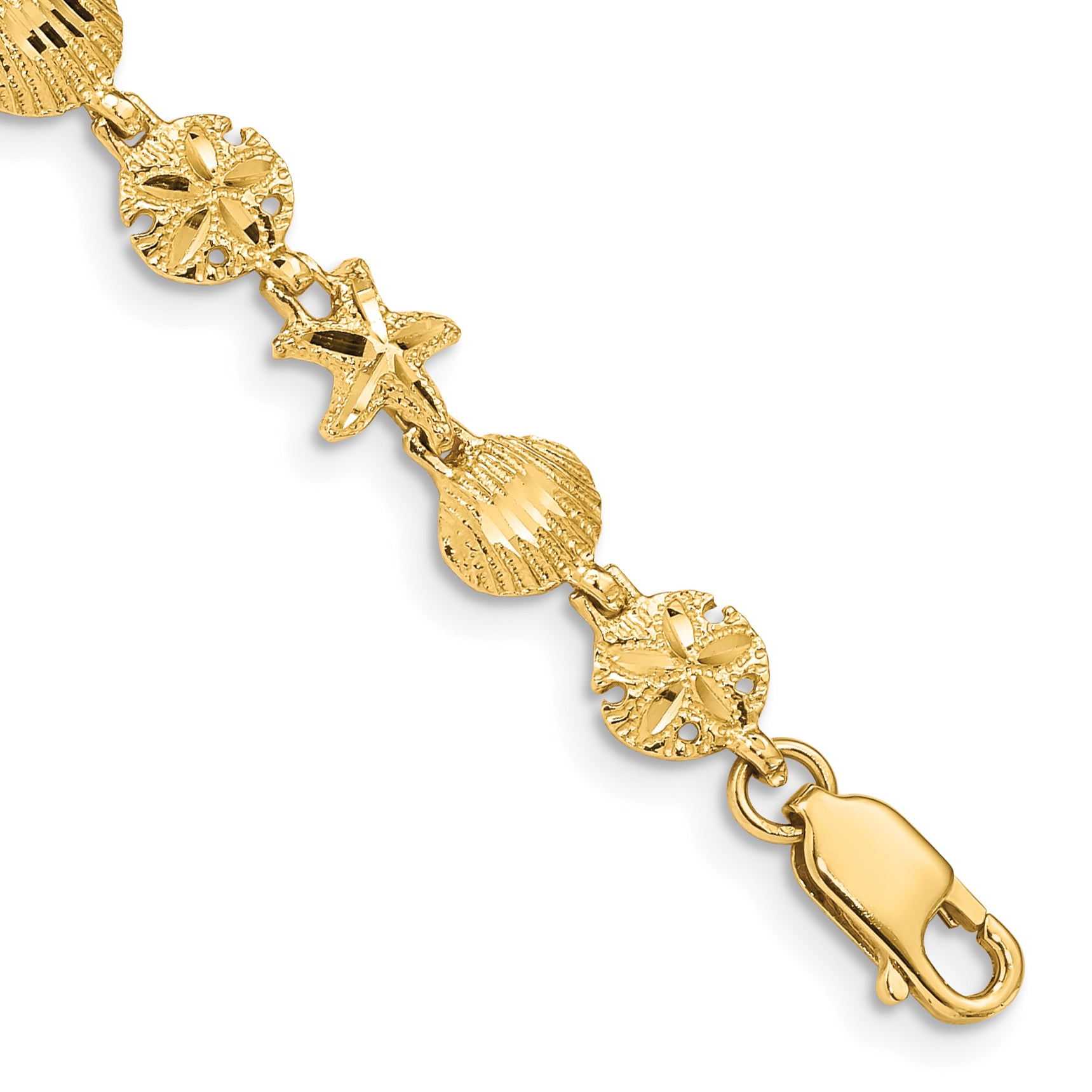 14K Starfish, Sand Dollar and Shell Bracelet Main image