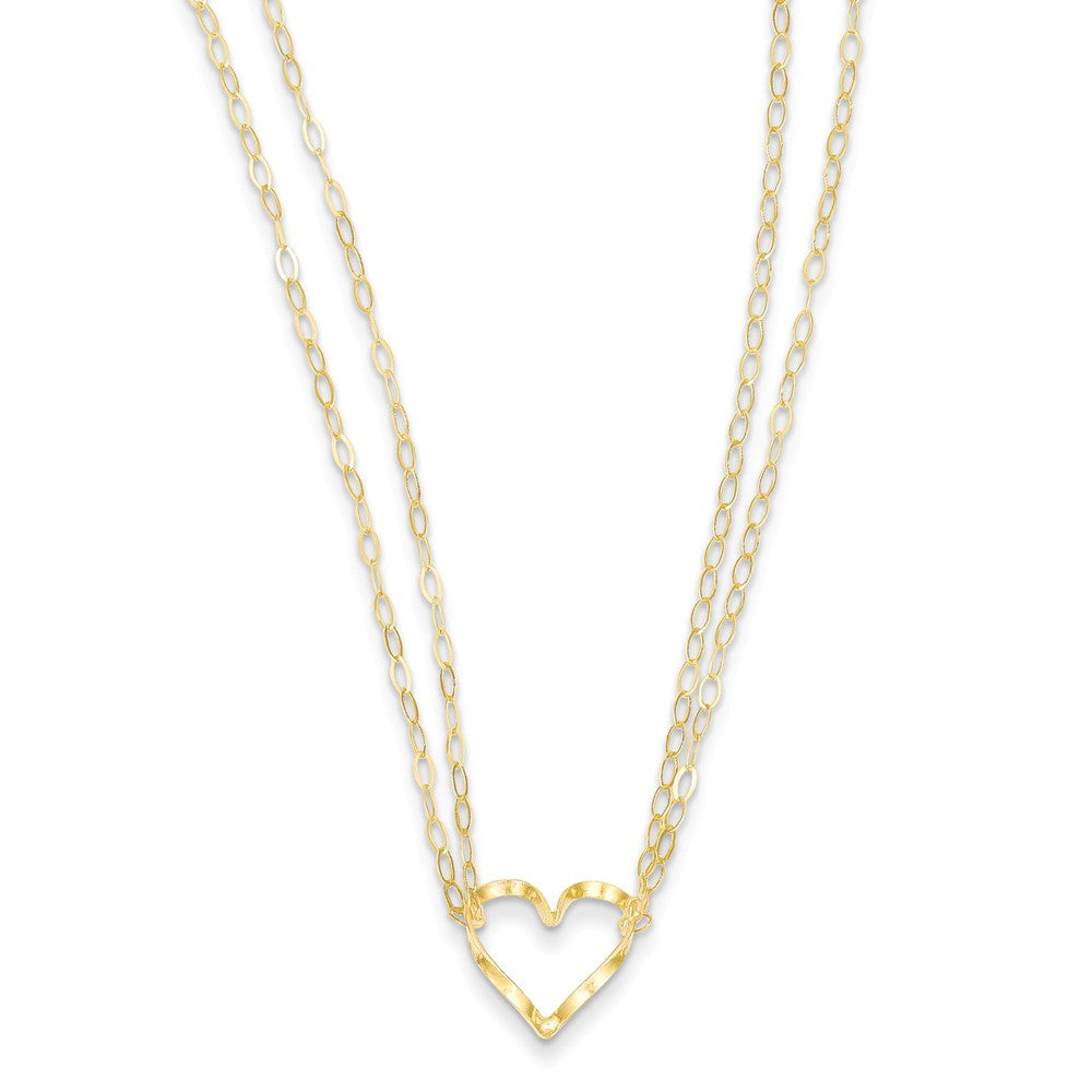 14K Yellow Gold Adjustable Double Strand Heart Necklace