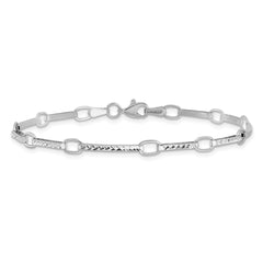 14k White Gold Polished and Textured Fancy Link Bracelet