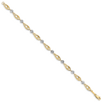 14K Gold Two-tone Oval Links with Diamond Cut Beads Bracelet