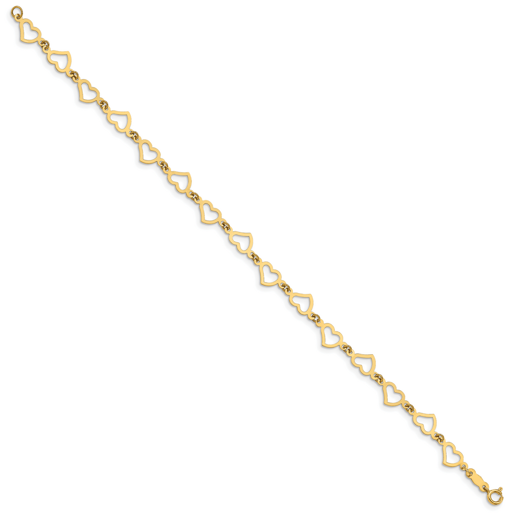 14K Flat Open Hearts Bracelet