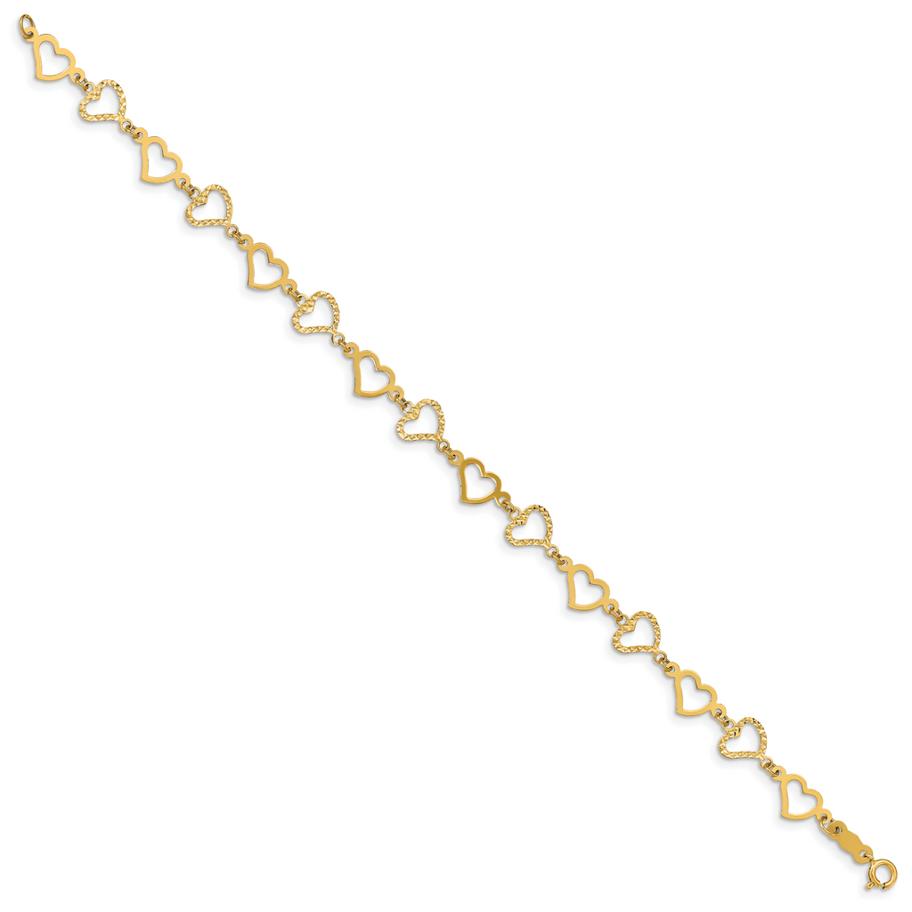 14K Flat Diamond Cut Open Hearts Bracelet