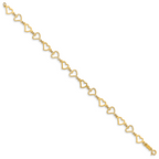 14K Flat Diamond Cut Open Hearts Bracelet