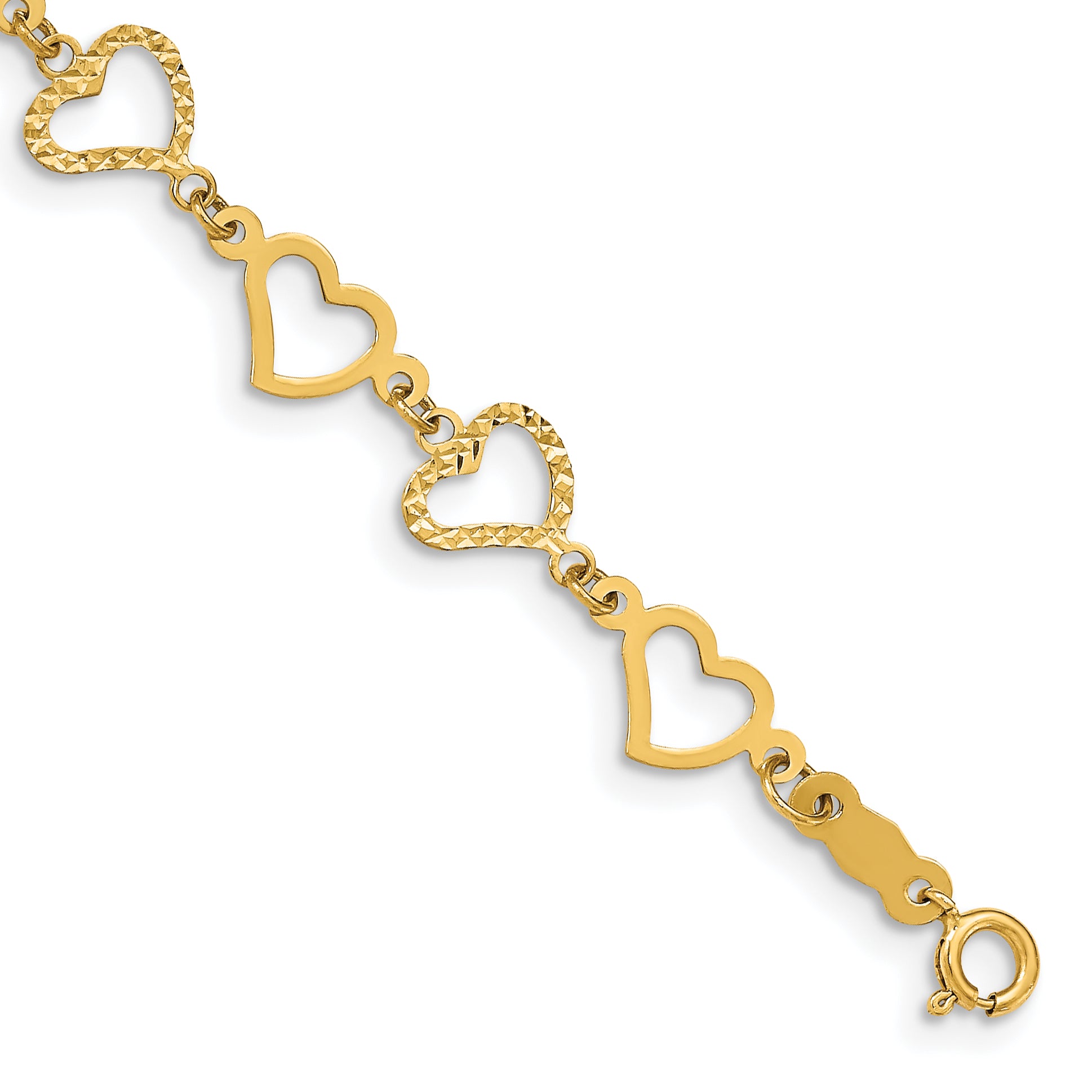14K Flat Diamond Cut Open Hearts Bracelet Main image