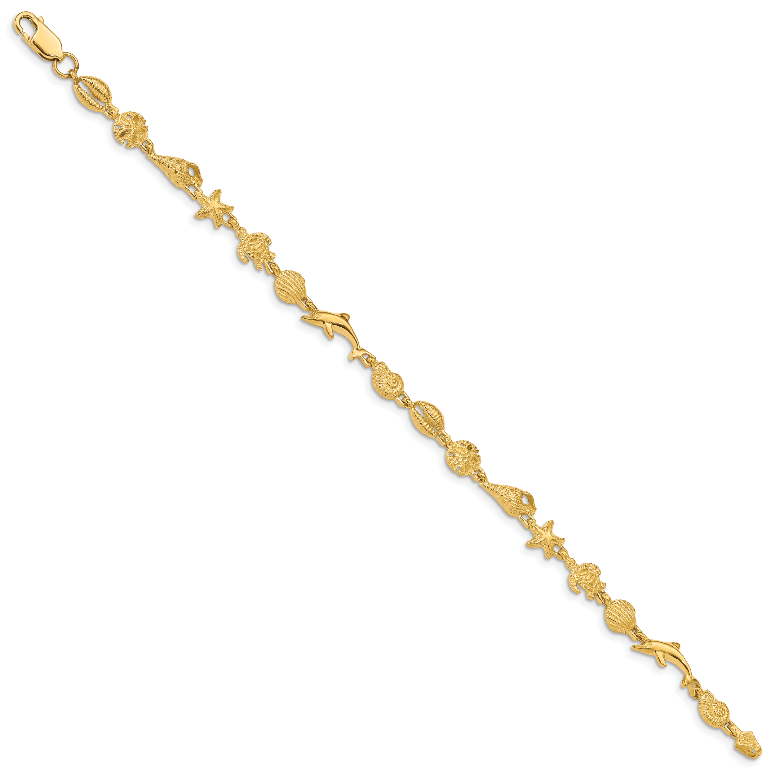 14K Gold Polished and Textured Sea Life Bracelet Secondary image