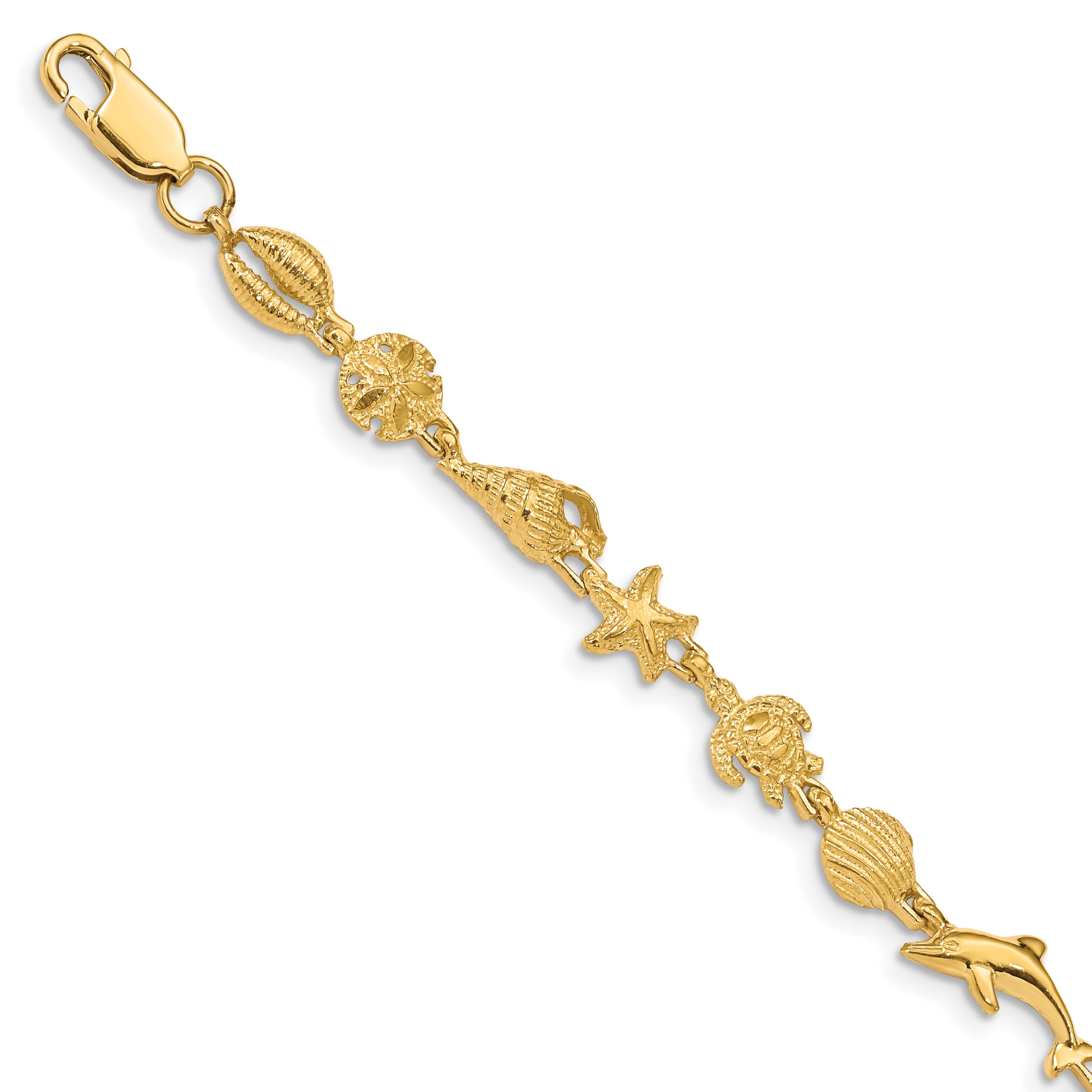 14K Gold Polished and Textured Sea Life Bracelet Main image