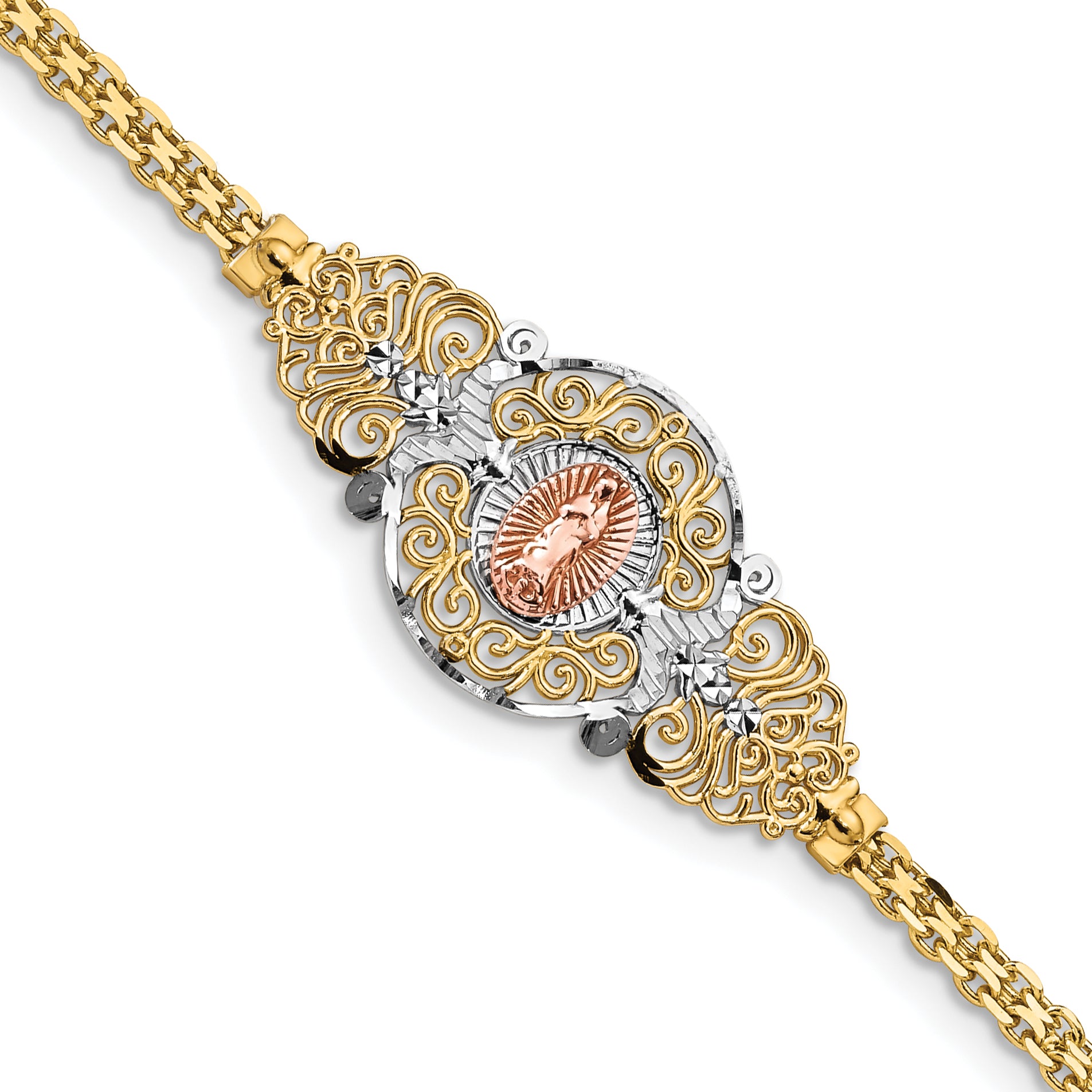 14k Two-Tone w/Rhodium Our Lady of Guadalupe Bracelet Main image