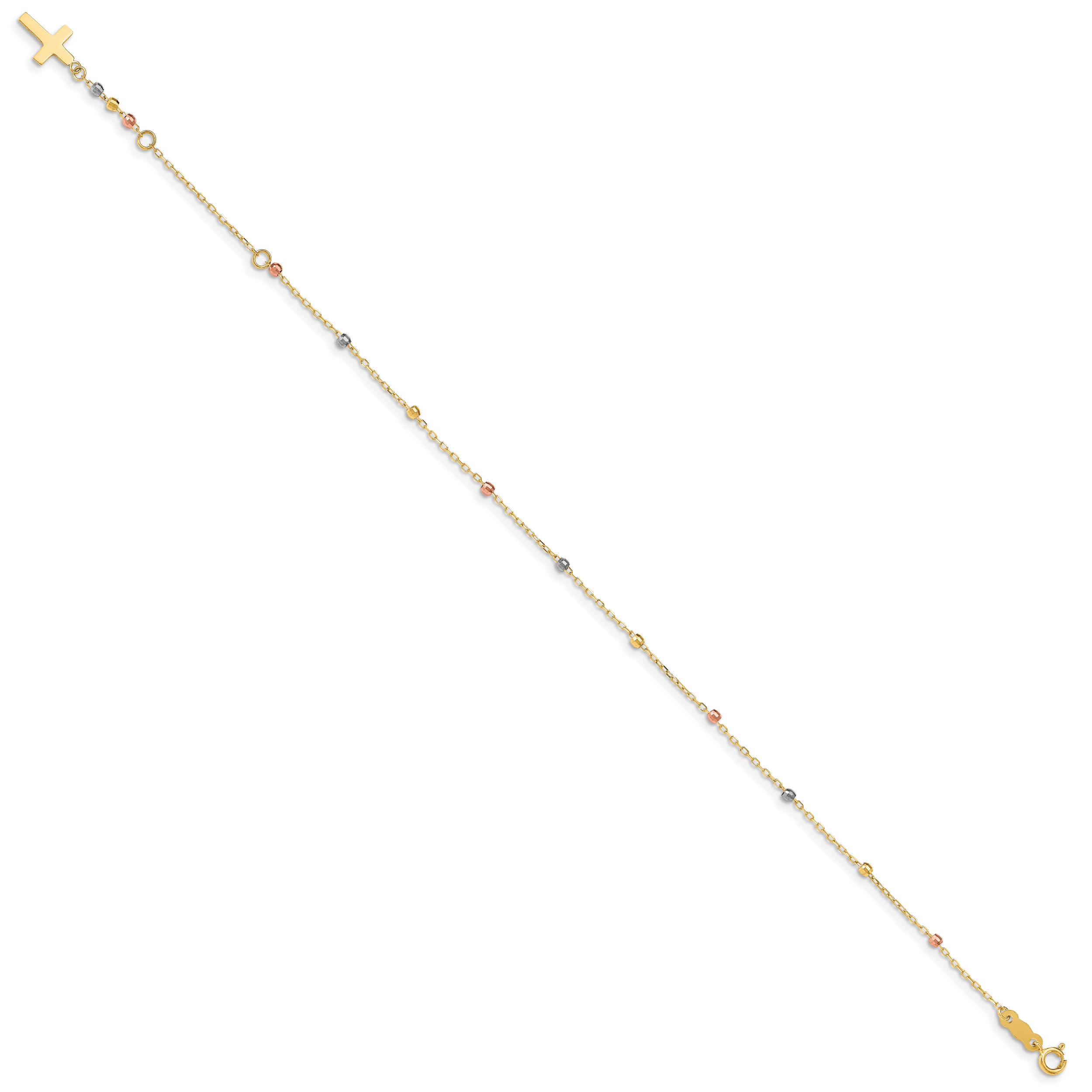 14K Tri Colored Gold Diamond Cut Beaded Cross W/1 IN Ext Bracelet Secondary image