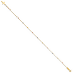 14K Tri Colored Gold Diamond Cut Beaded Cross W/1 IN Ext Bracelet