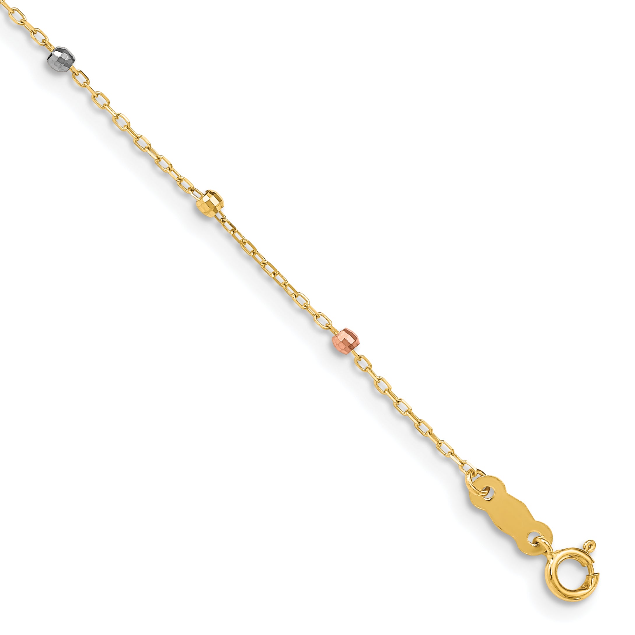 14K Tri Colored Gold Diamond Cut Beaded Cross W/1 IN Ext Bracelet Main image