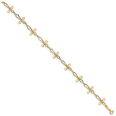 14K Diamond Cut Open Cross Bracelet - 7.5